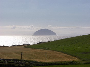 Picture of the view from the hills over Girvan to Ailsa Craig